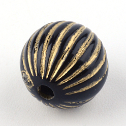 Black Round Plating Acrylic Beads, Golden Metal Enlaced, Black, 9.5x10mm, Hole: 2mm, about 904pcs/500g