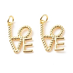 Real 18K Gold Plated Brass Pendants, with Jump Ring, Cadmium Free & Lead Free, Word Love, Real 18K Gold Plated, 20x12x1.5mm, Hole: 3.5mm