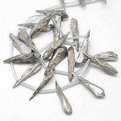 Argent Pierres précieuses electroplate perles de cristal de quartz naturel brins, nuggets, Plaqué Argent, argenterie, 18~35x6~14x6~12mm, Trou: 1mm, Environ 22 pcs/chapelet, 15.74 pouce