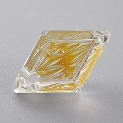 Crystal Shimmer Подвески из тисненого стекла со стразами, ромб, граненые, кристальное мерцание, 19x12x6 мм, отверстие : 1.5 мм