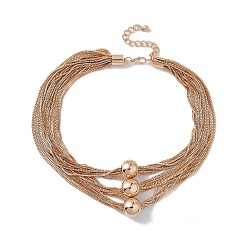 Golden Brass Box Chains Multi-strand Necklaces, Triple CCB Plastic Beaded Necklace for Women, Golden, 15.16 inch(38.5cm)