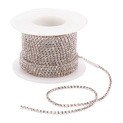 Crystal Brass Rhinestone Strass Chains, Rhinestone Cup Chains, with Spool, Silver Color Plated, Crystal, 2mm, about 10yards/roll