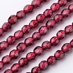 Garnet Natural Garnet Bead Strands, Grade A, Round, Faceted, 3~3.5mm, Hole: 0.5mm, about 109pcs/strand, 15 inch