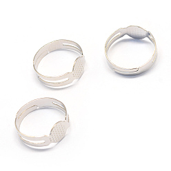 Silver Adjustable Iron Pad Ring Settings, Flat Round, Size 7, Silver, Tray: 8mm, 17mm