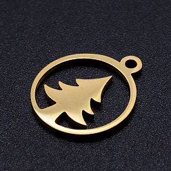 Золотой 304 из нержавеющей стали полые подвески, кольцо с елкой, золотые, 15x13x1 мм, отверстие : 1.5 мм