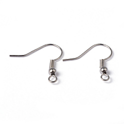 Platinum Brass Earring Hooks, Ear Wire, with Horizontal Loop, Nickel Free, Platinum, 17~19x16~18x0.8mm, 20 Gauge, Hole: 2mm