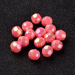 Hot Pink AB Color Plated Eco-Friendly Poly Styrene Acrylic Round Beads, Faceted, Hot Pink, 6mm, Hole: 1mm, about 5000pcs/500g