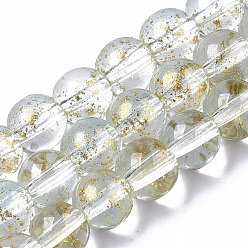 Clear Transparent Spray Painted Glass Bead Strands, with Golden Foil, Round, Clear, 6~7mm, Hole: 1.2~1.5mm, about 65~67pcs/Strand, 14.76 inch~15.12 inch(37.5~38.4cm)