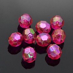 Fuchsia Eco-Friendly Transparent Acrylic Beads, Faceted, Round, AB Color, Fuchsia, 8mm, Hole: 1.5mm, about 2000pcs/500g