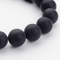 Black Agate Grade A Natural Black Agate Beads Strands, Dyed, Frosted, Round, 10mm, Hole: 1mm, about 39pcs/strand, 16 inch