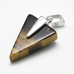 Mixed Stone Natural & Synthetic Mixed Stone Pendants, with Brass Findings, Triangle, Platinum, 27x17x10mm, Hole: 5x7mm