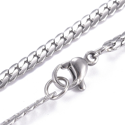 Stainless Steel Color Men's 304 Stainless Steel Cuban Link Chain Necklaces, with Lobster Claw Clasps, Stainless Steel Color, 20 inch(51cm)