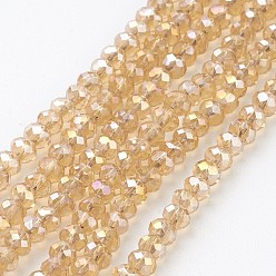 Wheat Electroplate Glass Beads Strands, AB Color Plated, Faceted, Rondelle, Wheat, 3x2mm, Hole: 1mm, about 165~169pcs/strand, 15~16 inch(38~40cm)