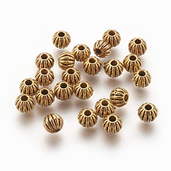 Or Antique Perles en alliage de style tibétain, sans plomb & sans nickel & sans cadmium , ronde, de couleur or antique , environ 6 mm de diamètre, Trou: 1mm