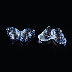 Cornflower Blue Electroplate Transparent Glass Beads, with Glitter Powder, Butterfly, Cornflower Blue, 14.5x8x3.5mm, Hole: 0.8mm