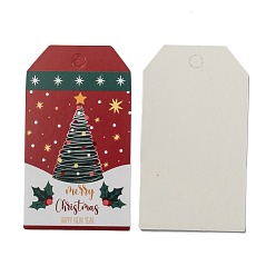 Christmas Tree Rectangle Christmas Theme Kraft Paper Cord Display Cards, with 10m Bundle Hemp Rope, Christmas Tree Pattern, 7x4x0.03cm, Hole: 5mm, 50pcs; Rope: 10m Long, 2mm In Diameter