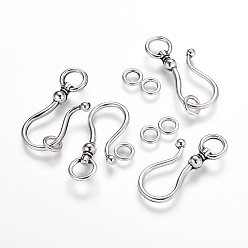 Antique Silver Tibetan Style S Hook Clasps, Cadmium Free & Nickel Free & Lead Free, Antique Silver, S Hook: 38x16x8mm, Ring: 8mm, Hole: 5mm