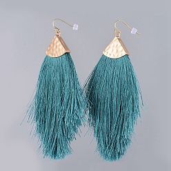 Mixed Color Polyester Tassel Dangle Earrings, with Brass Earring Hooks and Plastic Ear Nuts, Golden, Mixed Color, 114mm, Pin: 0.6mm