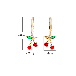 Real 18K Gold Plated SHEGRACE Brass Huggie Hoop Earrings, with Grade AAA Cubic Zirconia, Cherry, Colorful, Real 18K Gold Plated, 25x9mm
