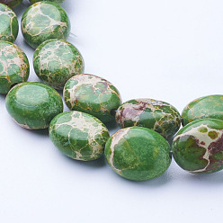 Lime Natural Imperial Jasper Bead Strands, Dyed, Oval, Lime, 11~11.5x9~9.5x5~5.5mm, Hole: 1mm, about 35pcs/strand, 15.3 inch