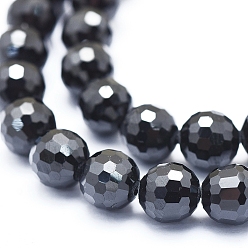 Spinel Natural Black Spinel Beads Strands, Faceted(128 Facets), Round, 8mm, Hole: 1mm, about 53pcs/strand, 16.14 inch(41cm)