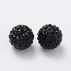 Jet Grade A Rhinestone Pave Disco Ball Beads, for Unisex Jewelry Making, Round, Jet, PP13(1.9~2mm), 16mm, Hole: 1.5mm