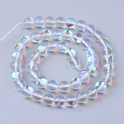 Clear Synthetic Moonstone Beads Strands, Holographic Beads, Dyed, Round, Clear, 6mm, Hole: 1mm, about 60~62pcs/strand, 14~15 inch