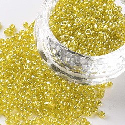 Yellow Glass Seed Beads, Trans. Colours Lustered, Round, Yellow, 2mm, Hole: 1mm, 30000pcs/pound