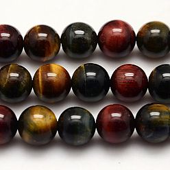 Tiger Eye Natural Tiger Eye Beads Strands, Grade AB+, Dyed, Round, Mixed Color, 10mm, Hole: 1mm