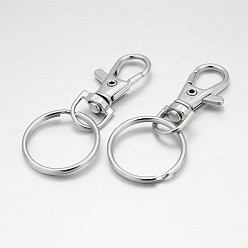 Platinum Alloy Swivel Clasps with Iron Key Rings, Platinum, 36x15x5mm