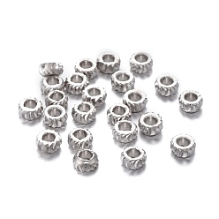 Platinum Brass Spacer Beads, Long-lasting Plated, Fancy Cut, Flat Round, Platinum, 4x2mm, Hole: 1.8mm