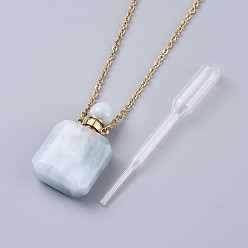 Aquamarine Natural Aquamarine Perfume Bottle Pendant Necklaces, with Brass Cable Chains, Lobster Claw Clasps and Plastic Dropper, 50~55cm, Bottle Capacity: 0.15~0.3ml(0.005~0.01 fl. oz), 2mm