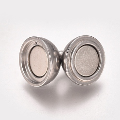 Stainless Steel Color 201 Stainless Steel Magnetic Clasps with Loops, Round, Stainless Steel Color, 13.5x8mm, Hole: 2mm