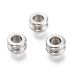 Stainless Steel Color 202 Stainless Steel European Bead Cores, Grommet for Polymer Clay Rhinestone Large Hole Beads Making, Grooved Rondelle, Stainless Steel Color, 5x3mm, Hole: 2.5mm