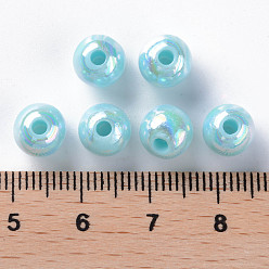 Sky Blue Opaque Acrylic Beads, AB Color Plated, Round, Sky Blue, 8x7mm, Hole: 2mm, about 1745pcs/500g