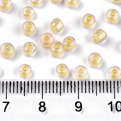 Gold 12/0 Glass Seed Beads, Transparent Inside Colours Luster, Round Hole, Round, Gold, 12/0, 2~2.5x1.5~2mm, Hole: 0.8mm, about 30000pcs/bag