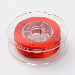 Orange Red Japanese Eco-Friendly Dyed Flat Elastic Crystal String, Elastic Beading Thread, for Stretch Bracelet Making, Flat, Orange Red, 0.6mm, about 60m/roll(65.62yards/roll)