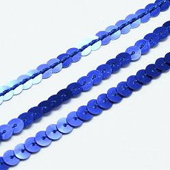 Blue Plastic Paillette Beads, Sequins Beads, Ornament Accessories, Flat Round, Blue, 4mm, about 100yards/roll