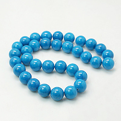 Dodger Blue Natural Mashan Jade Round Beads Strands, Dyed, Dodger Blue, 6mm, Hole: 1mm, about 69pcs/strand, 15.7 inch
