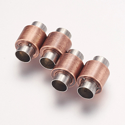 Antique Rose Gold 304 Stainless Steel Magnetic Clasps with Glue-in Ends, Column, Antique Rose Gold, 16x10mm, Hole: 6mm
