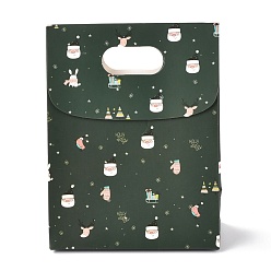Темно-Зеленый Рождественские тематические узоры прямоугольные сумки из крафт-бумаги, с ручкой, подарочные пакеты, сумки для покупок, темно-зеленый, 14x6x16.5 см