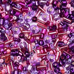 Pourpre Perles de rocaille en verre, mixedstyle, formes mixtes, pourpre, 1~7x2~4mm, Trou: 0.7~1mm, environ 450 g / livre
