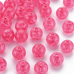 Pourpre Transparent perles acryliques craquelés, ronde, fuchsia, 12x11mm, Trou: 2mm, environ566 pcs / 500 g.