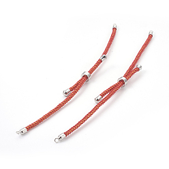 Rouge Fabrication de bracelet coulissant en cordon de nylon réglable, avec les accessoires en laiton, plaqué longue durée, Platine plaqué, rouge, 8-5/8 pouce (22 cm), 2~3.5mm, Trou: 1.5mm