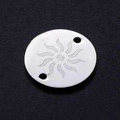 Couleur Acier Inoxydable 201 connecteurs de liens en acier inoxydable, plat et circulaire avec soleil, couleur inox, 12x1mm, Trou: 1.2mm