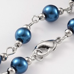Mixed Color Glass Pearl Beads Anklets, with Brass Findings, Platinum, Mixed Color, 230mm