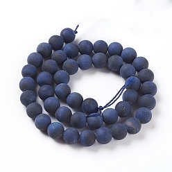 Marine Blue Natural Tiger Eye Beads Strands, Dyed & Heated , Frosted, Round, Marine Blue, 4mm, Hole: 0.8mm, about 97pcs/strand, 15.5 inch(39.5cm)