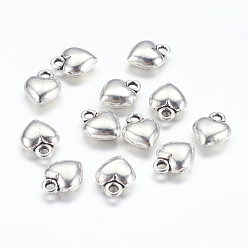 Antique Silver Tibetan Style Alloy Charms, Lead Free and Cadmium Free, Heart, Antique Silver, 11.5mm long, 9mm wide, 4.5mm thick, hole: 1.5mm