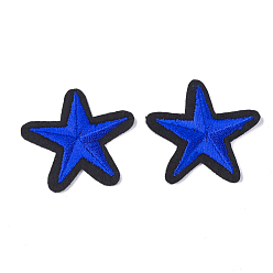 Blue Computerized Embroidery Cloth Iron On Patches, Costume Accessories, Appliques, Star, Blue, 35x39x1.5mm