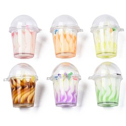 Mixed Color Resin Pendants, Imitation Ice Cream Cup Pendants, with Acrylic Cup & Polymer Clay Decor, Mixed Color, 34.5x27.5x29.5mm, Hole: 1.2~1.5mm